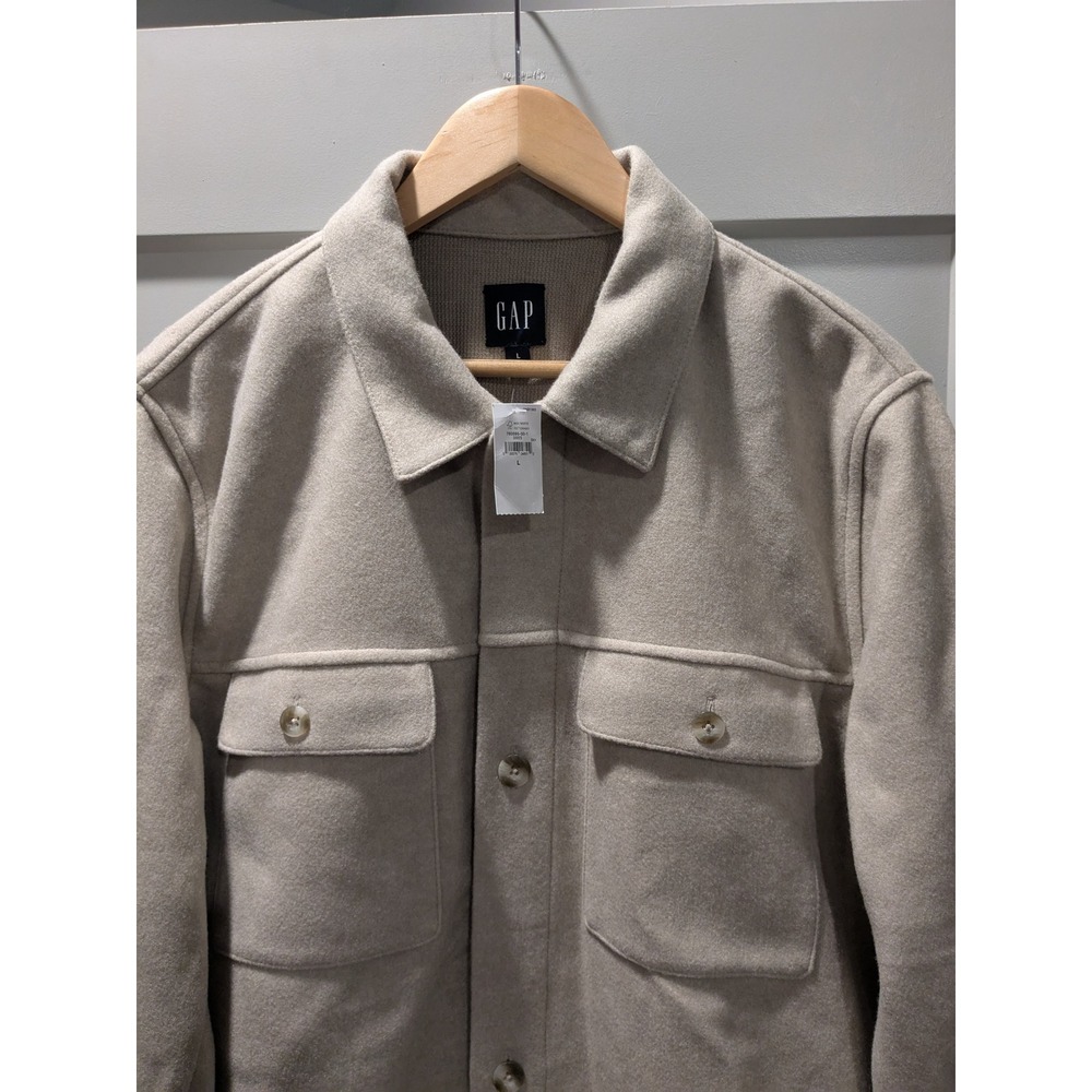 NWT GAP Mens Shirt Jacket Beige Button Up Collared Long Sleeve Size L - Picture 2 of 8